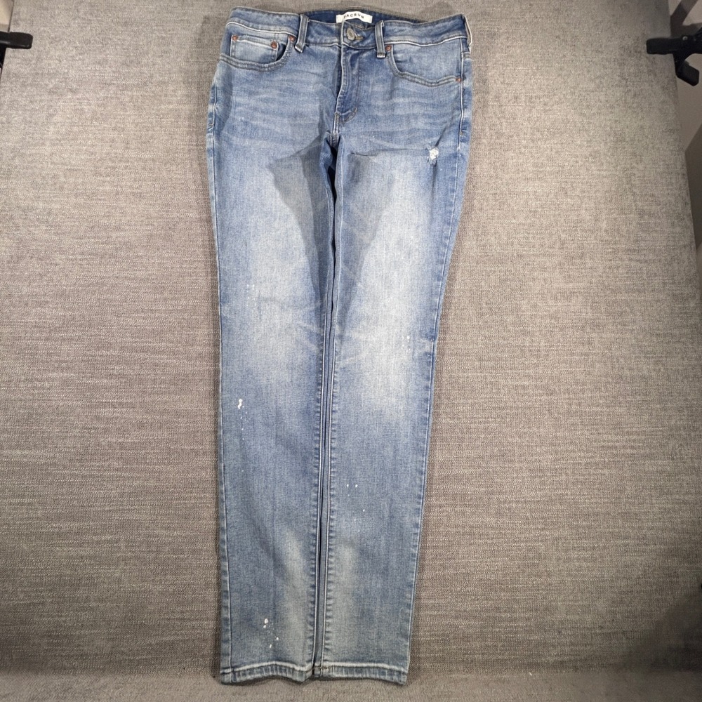 PacSun Stacked Skinny Jeans Mens 33x32 Light Blue Good Distressed Paint Splatter